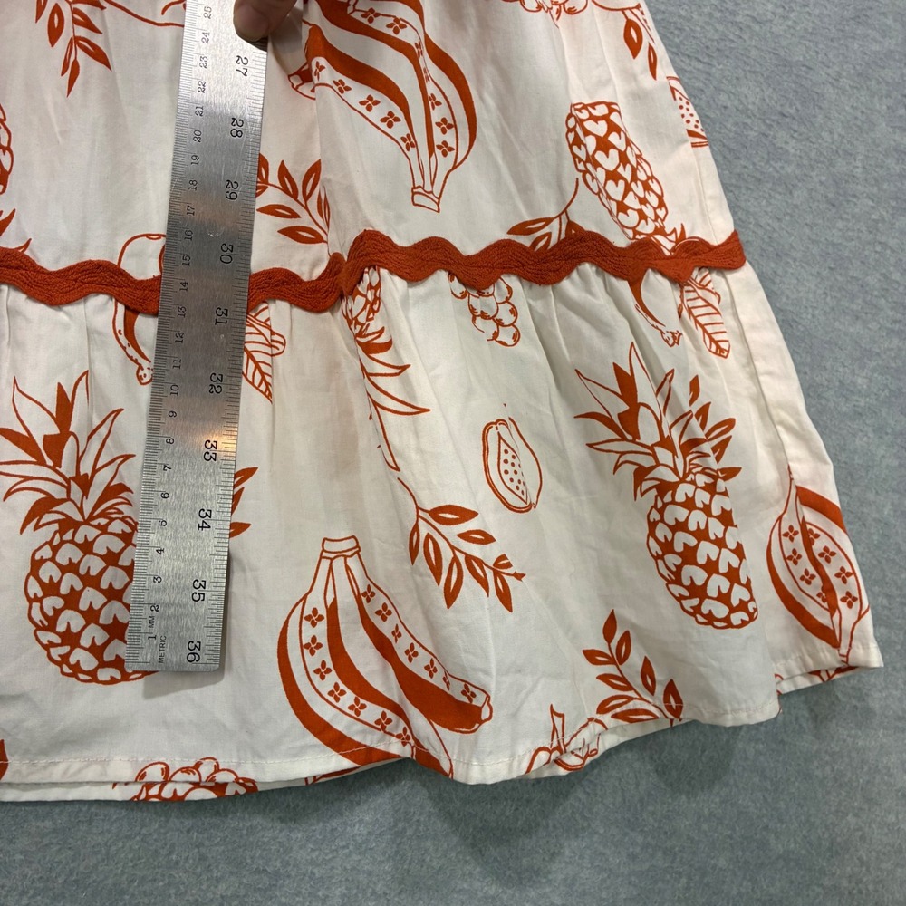 Meadow Rhodes Orange Fruit Print Cotton Tiered Ric Rac Shirt Dress Small Womens - Picture 3 of 11